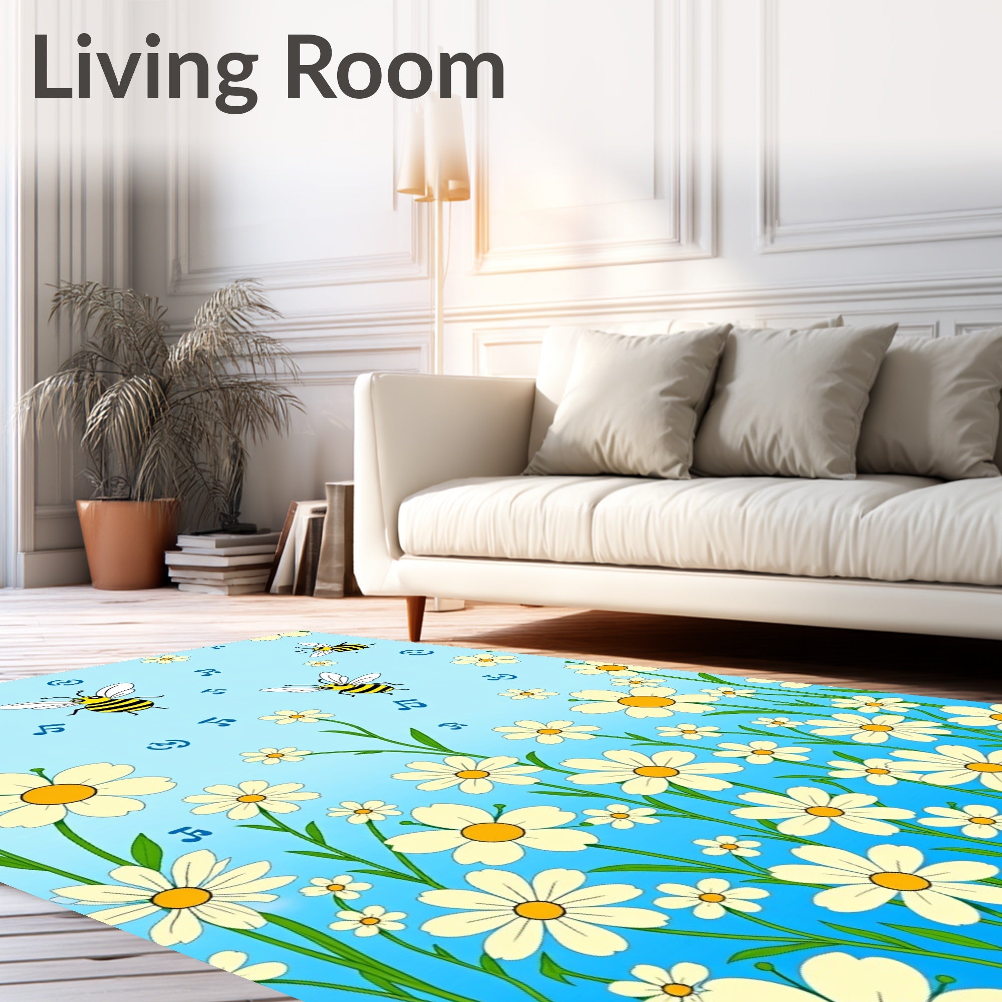 Whimsical Bees And Daisies Meadow Rug