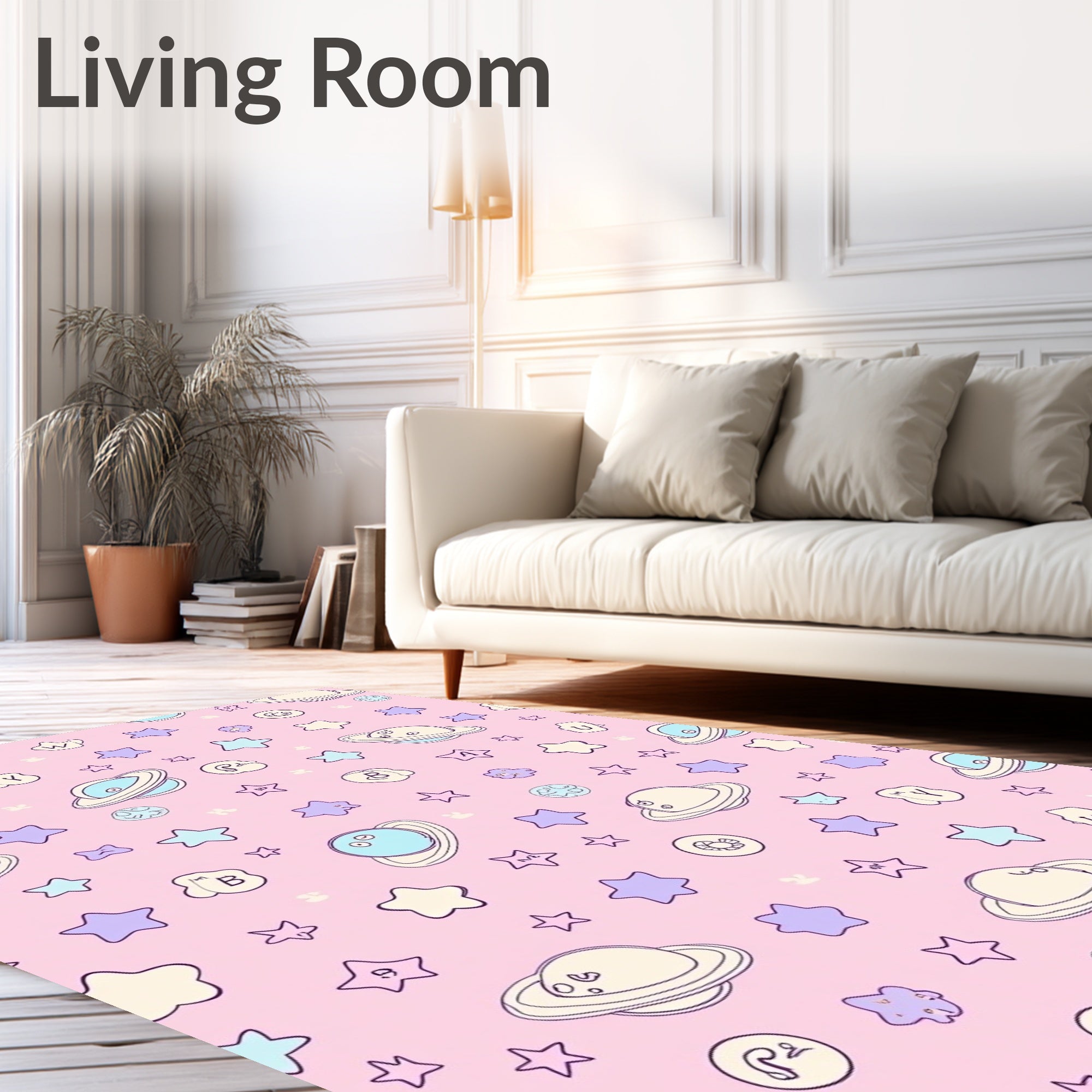 Pink Space Stars and Planets Rug