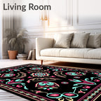 Vibrant Black Flamingo Abstract Medallion Rug