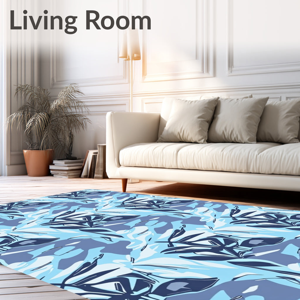 Cool Blue Leafy Camouflage Abstract Rug