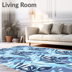 Cool Blue Leafy Camouflage Abstract Rug
