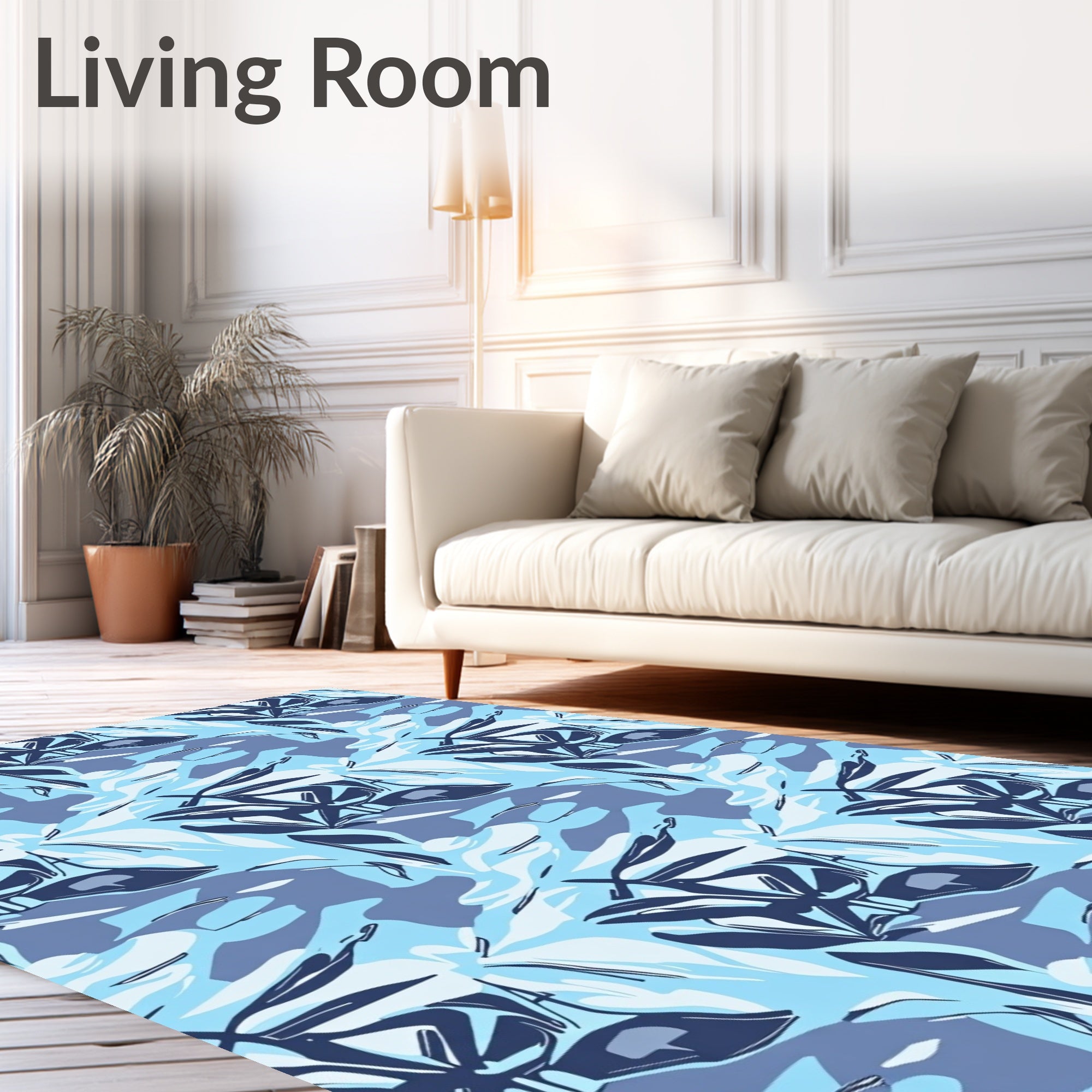 Cool Blue Leafy Camouflage Abstract Rug