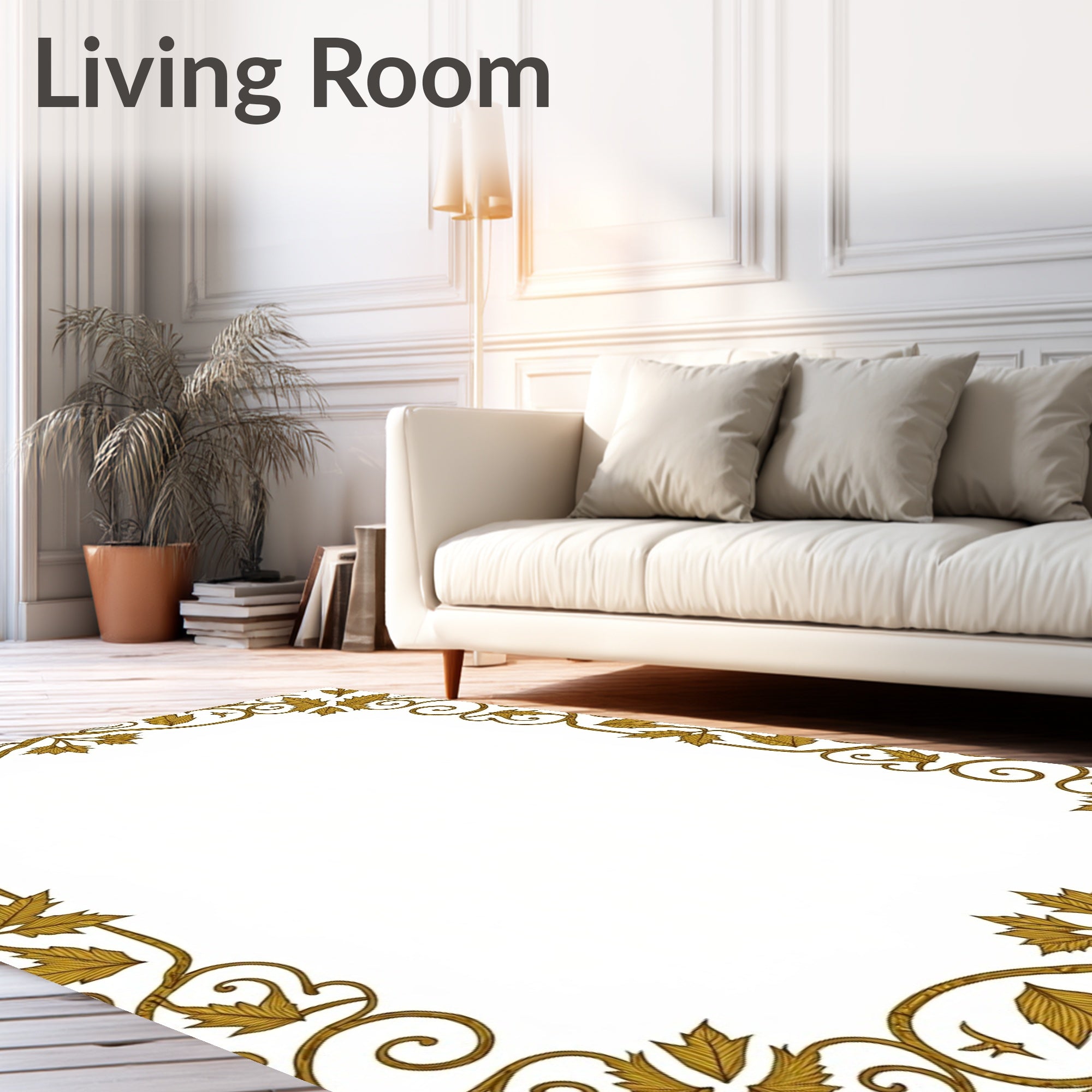 Golden Leaf Swirl Border Rug