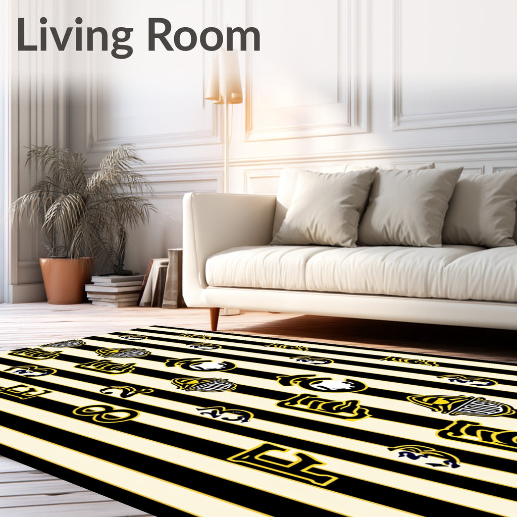 Bold Yellow Black Striped Letter Rug