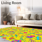 Whimsical Creatures Yellow Hex Garden Rug