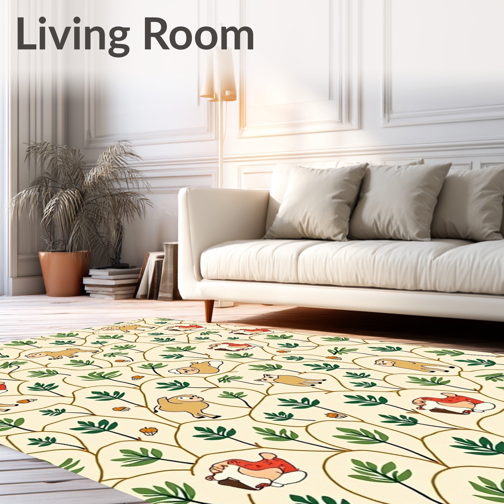 Whimsical Puppies Green Foliage Acorn Scene Rug