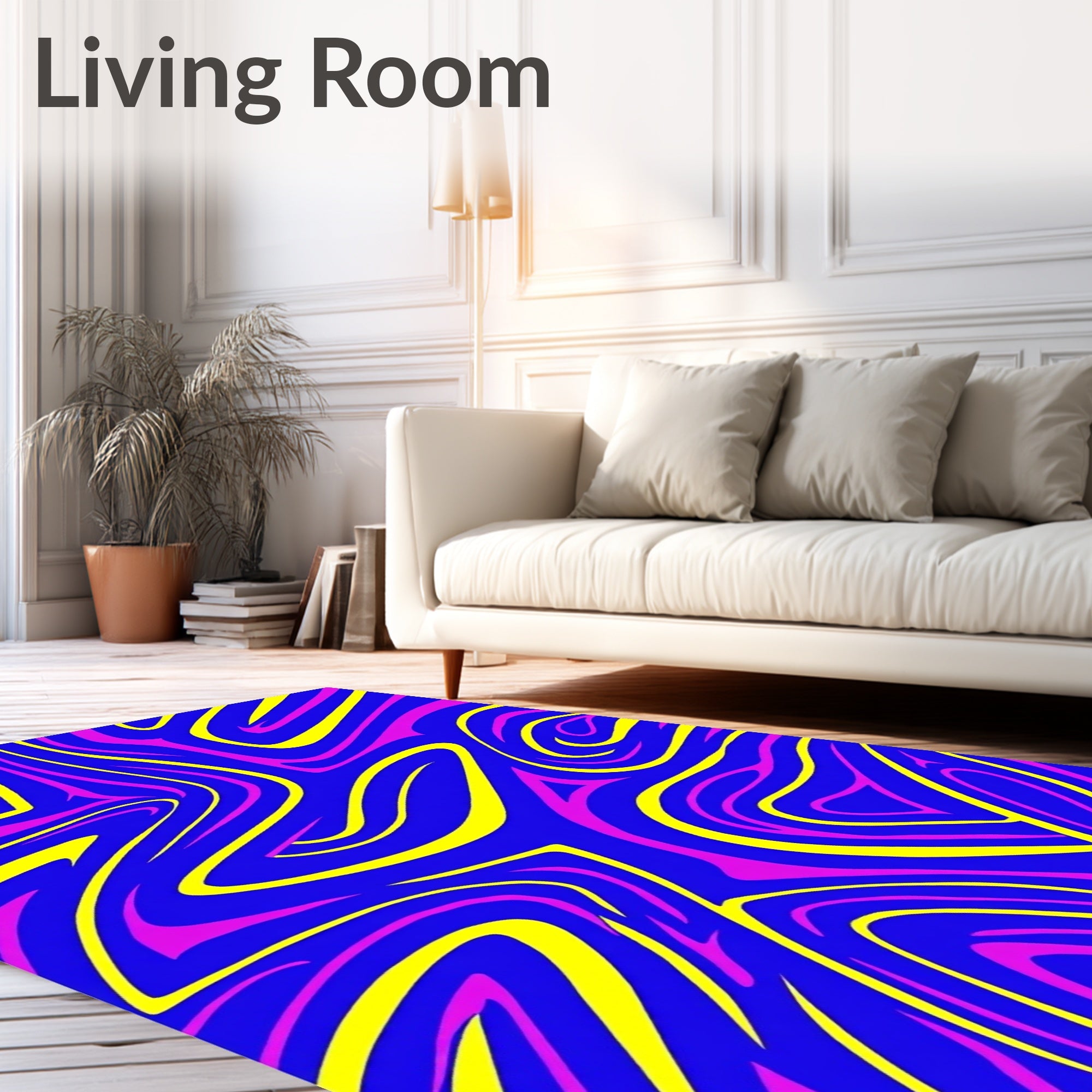 Vibrant Blue Pink Yellow Swirl Rug