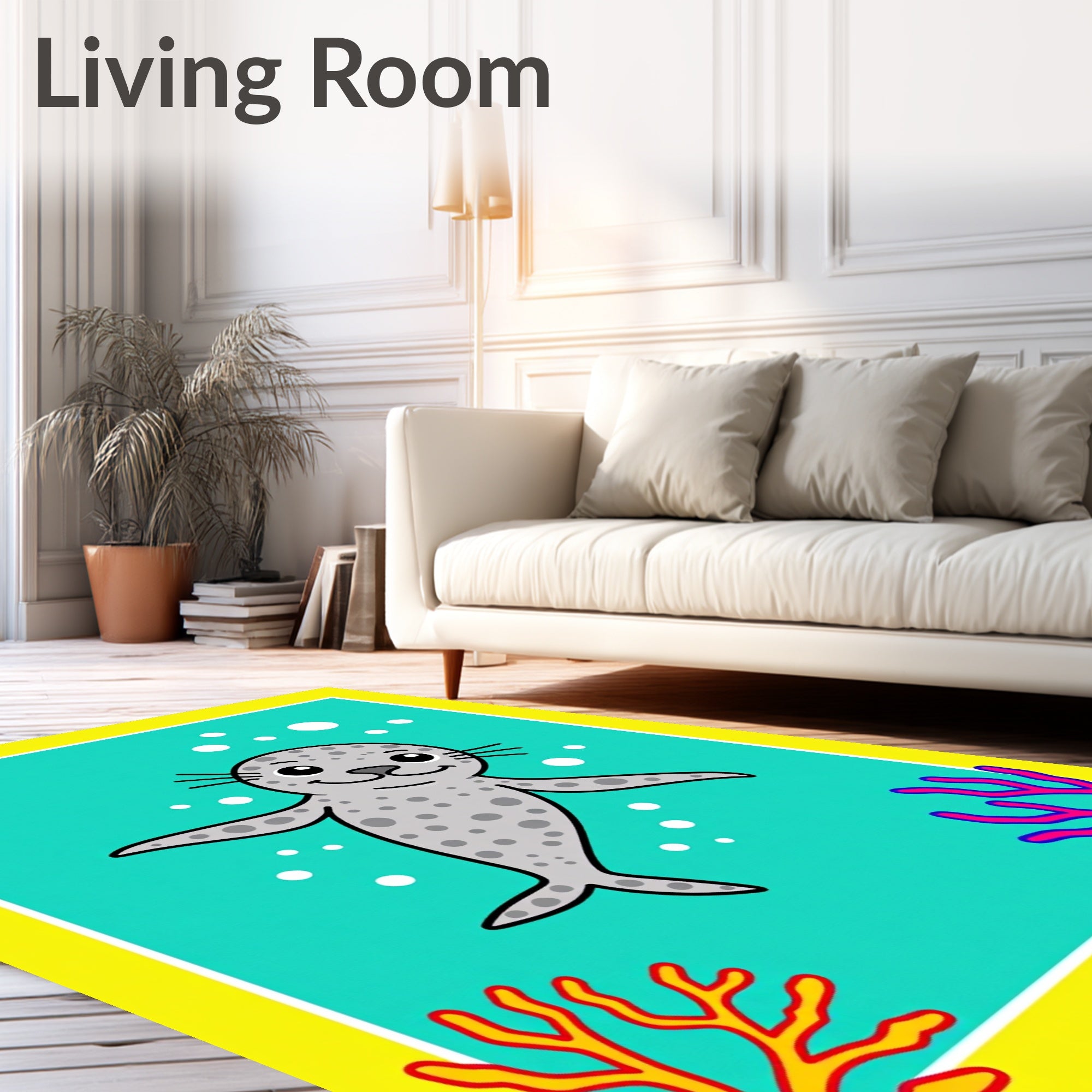 Happy Gray Seal Coral Reef Rug