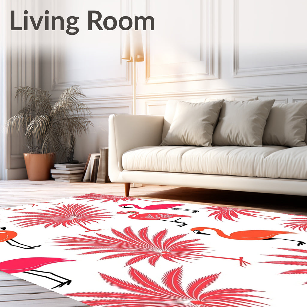 Coral Flamingos and Palm Fronds Rug