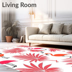 Coral Flamingos and Palm Fronds Rug