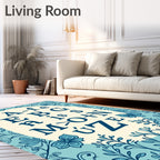 Art Nouveau Blue Floral Alphabet Rug