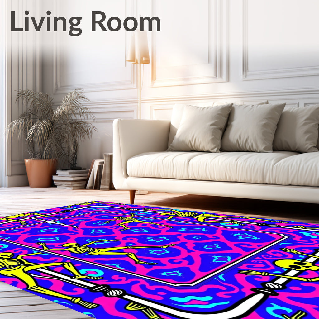 Yellow Skeletons Vibrant Psychedelic Frame Rug