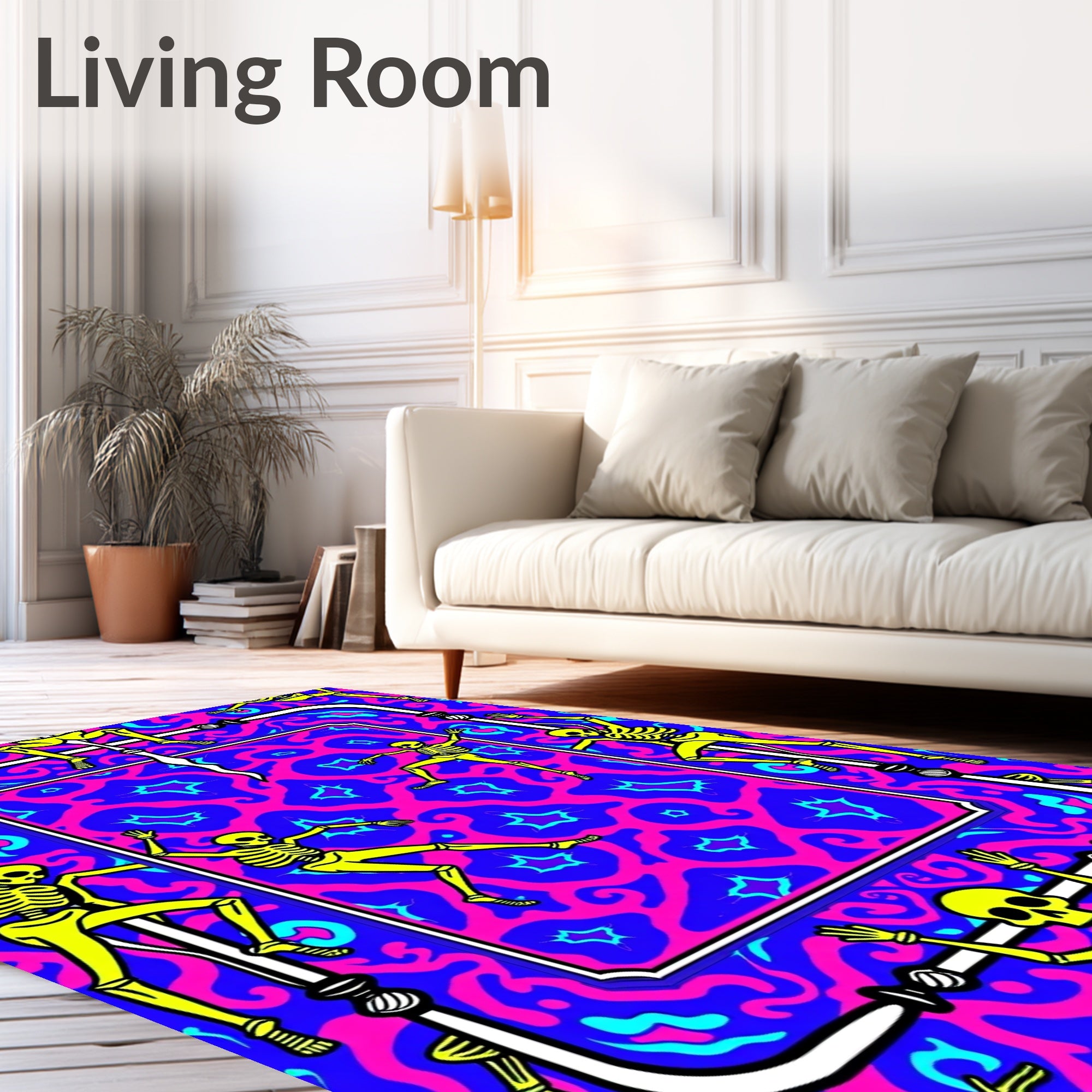 Yellow Skeletons Vibrant Psychedelic Frame Rug