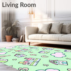Pastel Houses and Clouds Alphabet Numbers Rug
