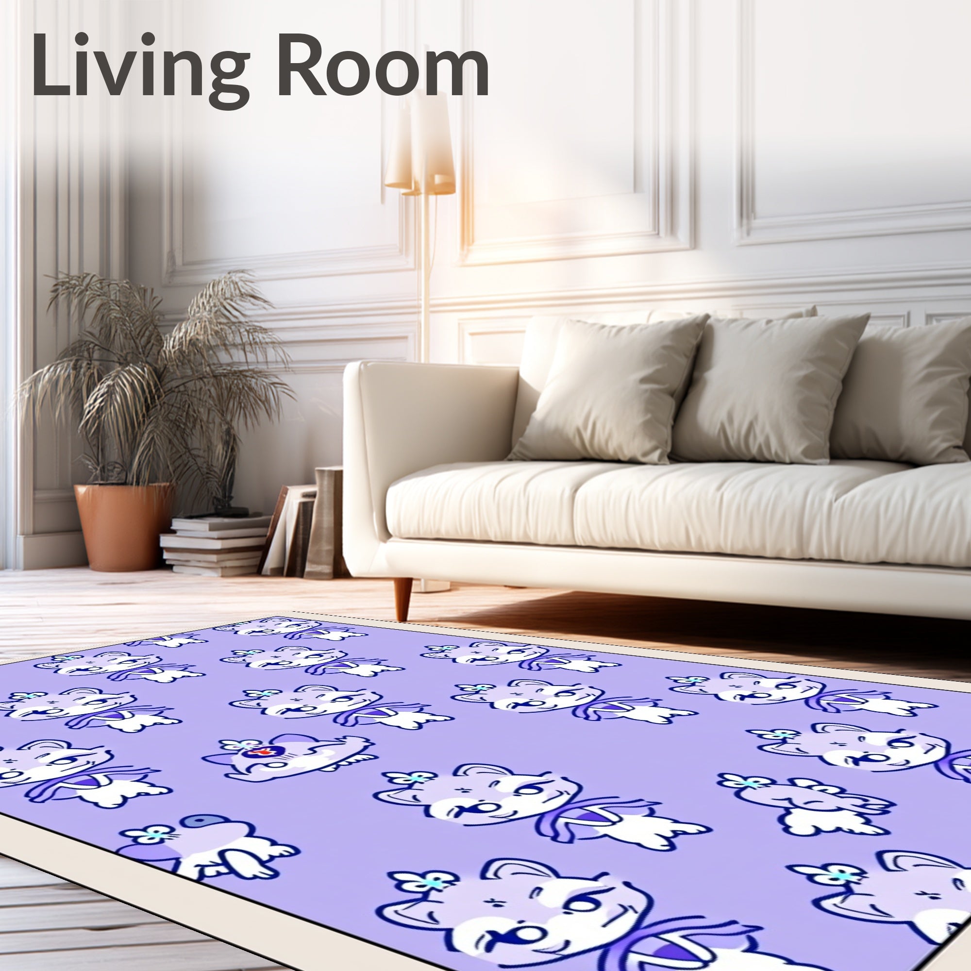 Whimsical Purple Kitty Crown Medley Rug