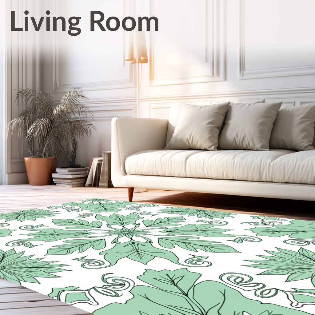 Mint Green Floral Medallion Art Nouveau Rug