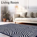 Abstract White Stripe Navy Geometric Rug