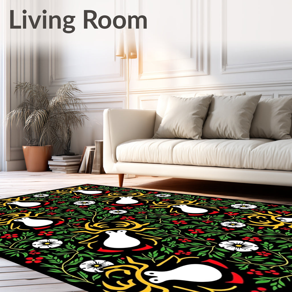 Whimsical White Reindeer Floral Garland Rug