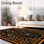 Orange Black Geometric Floral Abstract Rug