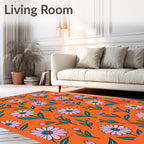 Vibrant Orange Pink Daisy Garden Rug