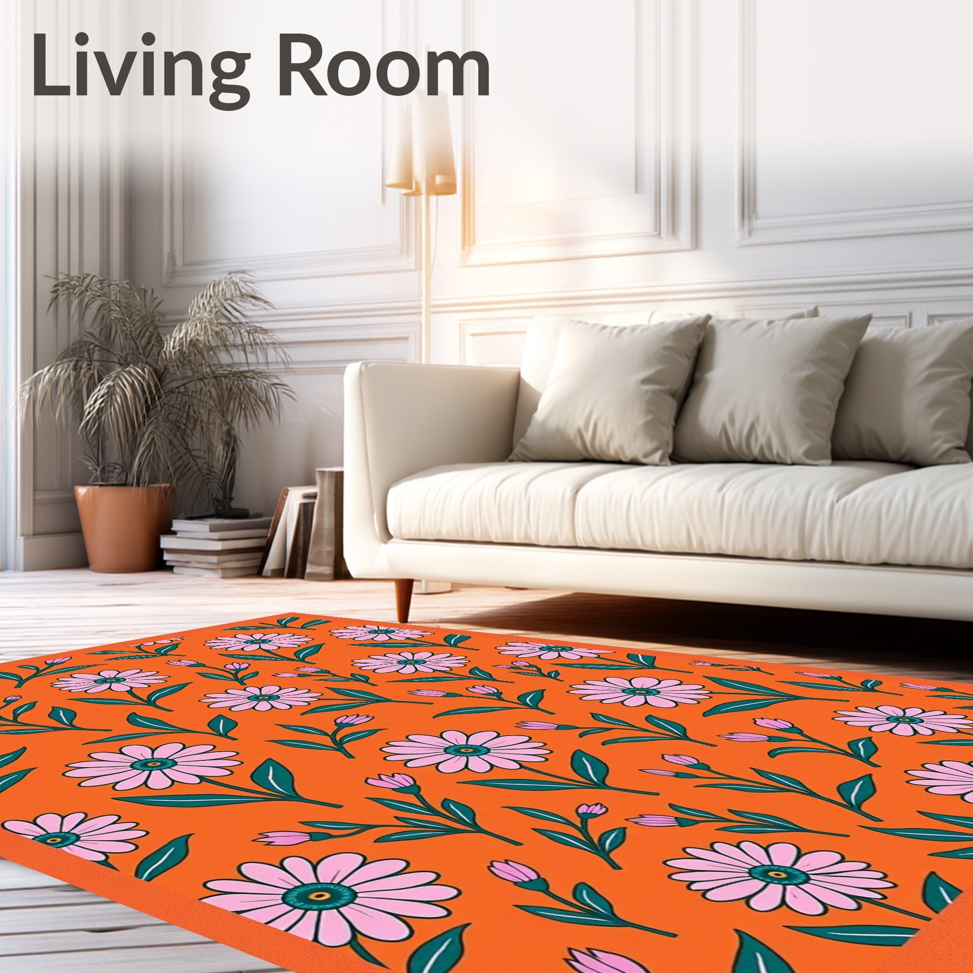Vibrant Orange Pink Daisy Garden Rug