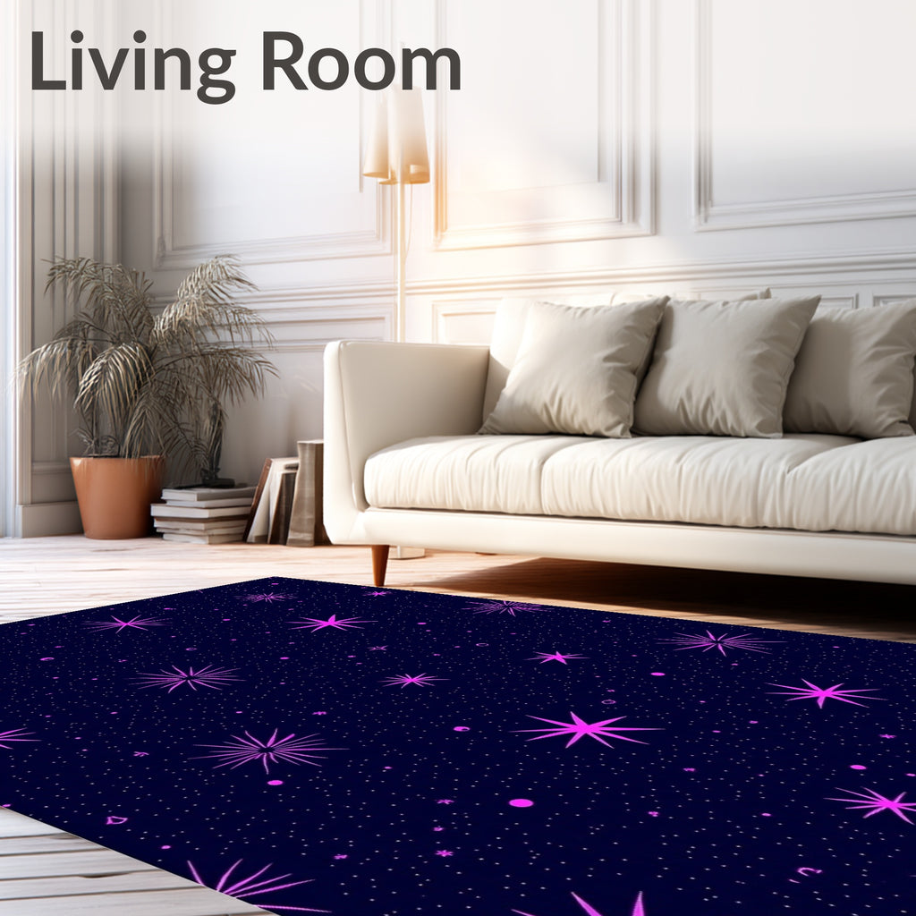 Neon Pink Starburst Night Sky Rug