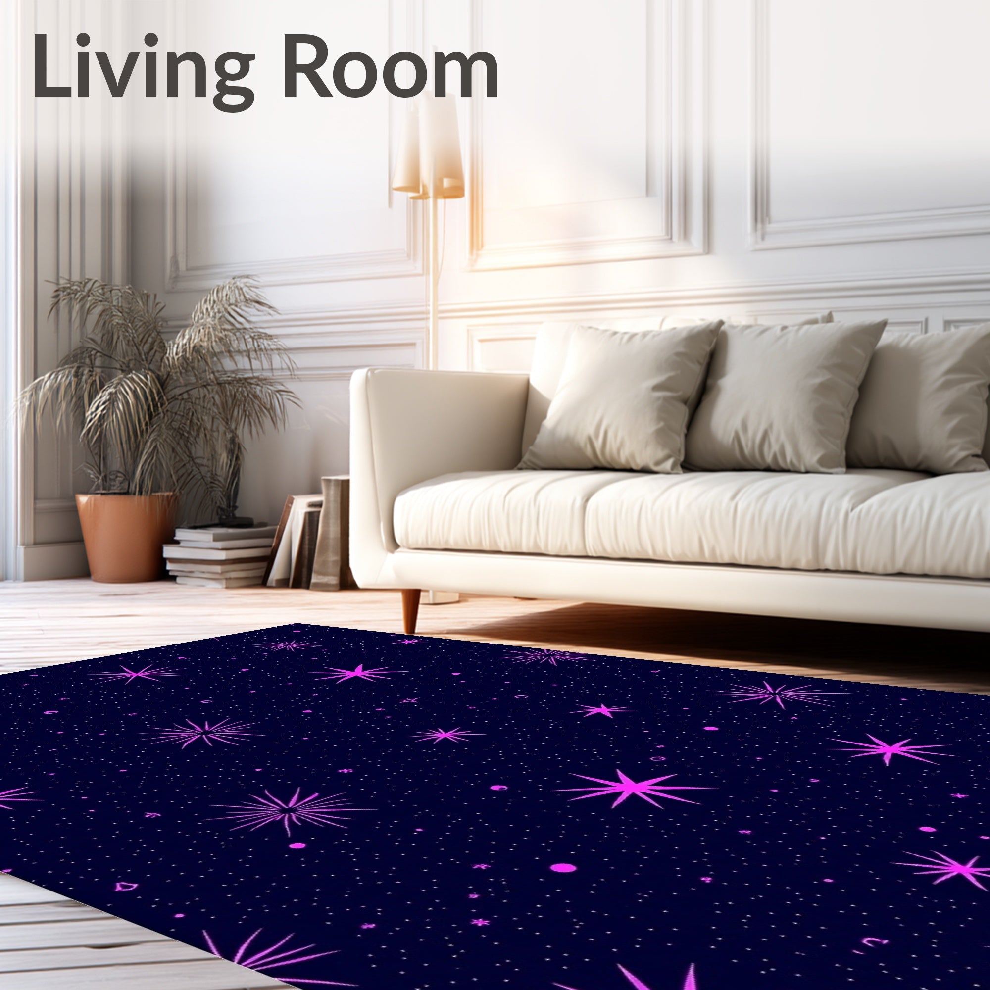 Neon Pink Starburst Night Sky Rug