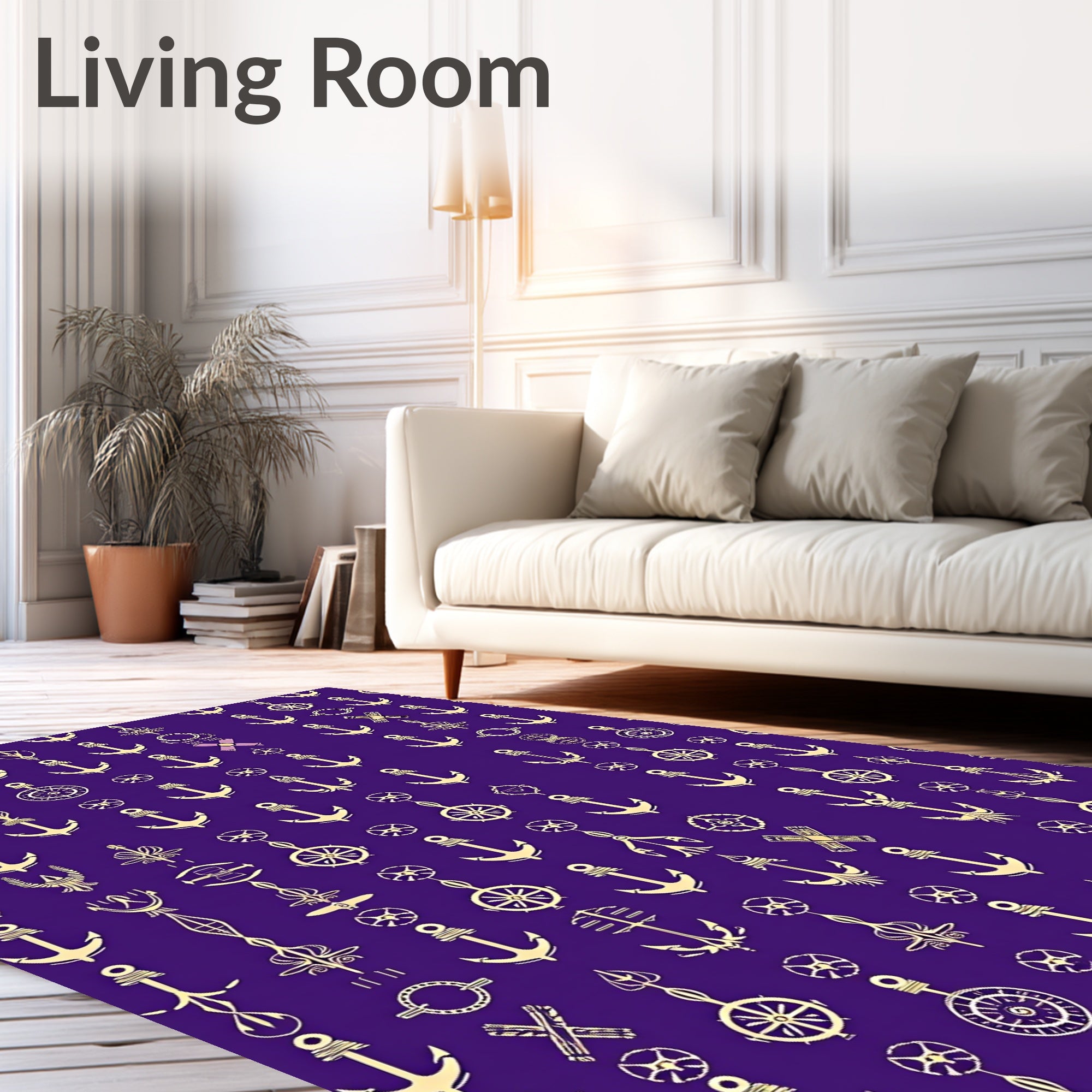 Golden Nautical Anchor Ships Wheel Rug