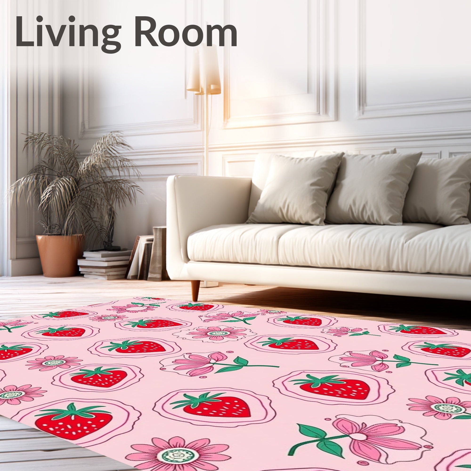 Pink Strawberry Flower Medley Rug