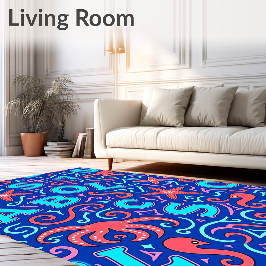 Aquatic Alphabet Medley Turquoise Coral Rug