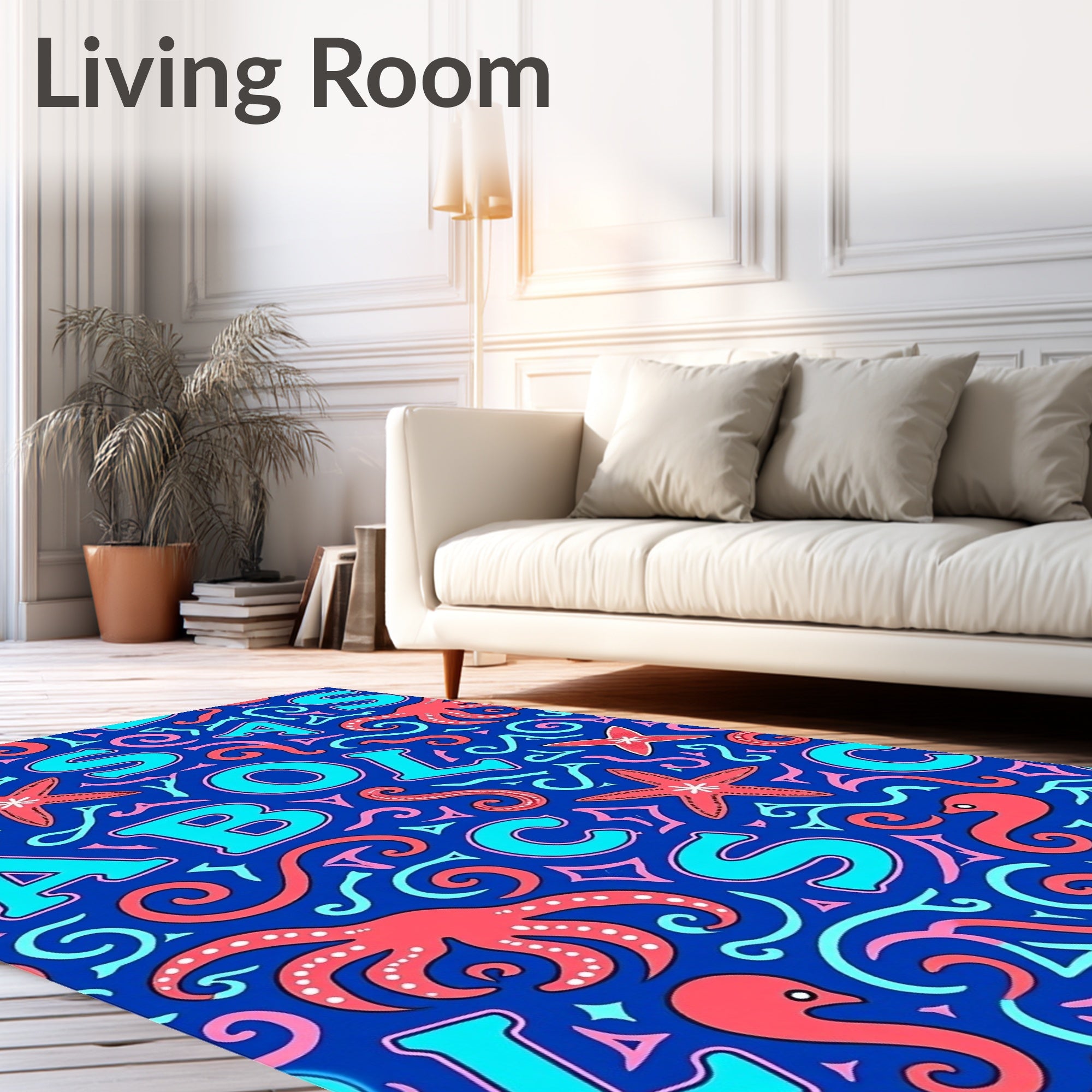 Aquatic Alphabet Medley Turquoise Coral Rug