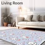 Whimsical Blue Cat Hearts Illustration Rug
