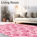 Pink Floral Vines Line Art Rug