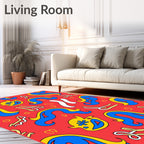 Bold Red Blue Yellow Playful Creatures Rug