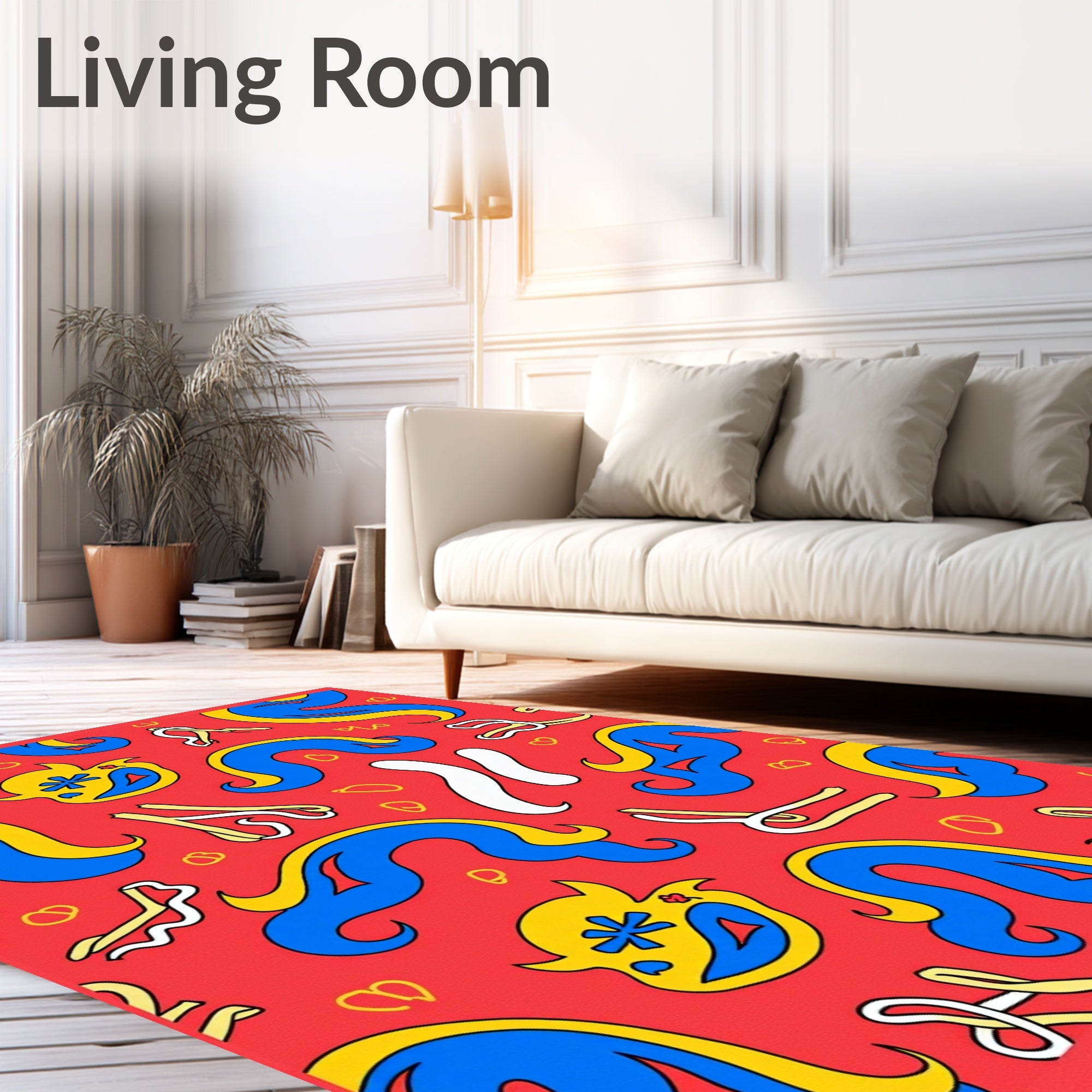 Bold Red Blue Yellow Playful Creatures Rug