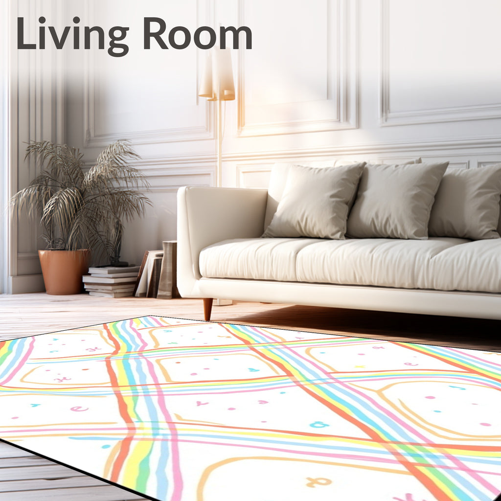 Pastel Rainbow Stripe Grid Rug