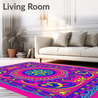 Vibrant Pink Blue Yellow Medallion Rug