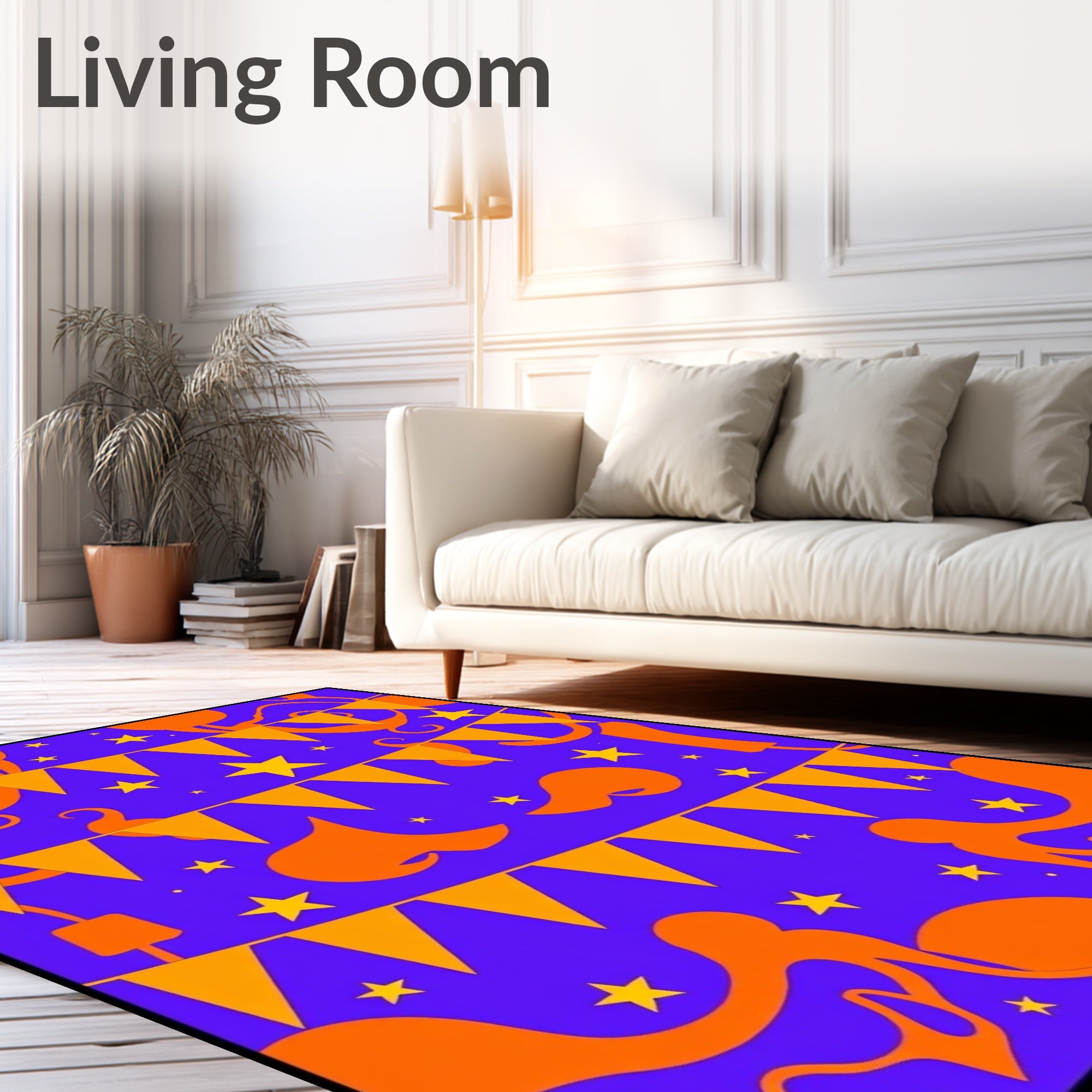 Vibrant Orange Bunting Stars Rug