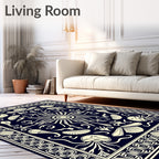 Dark Blue Cream Nautical Sunburst Rug