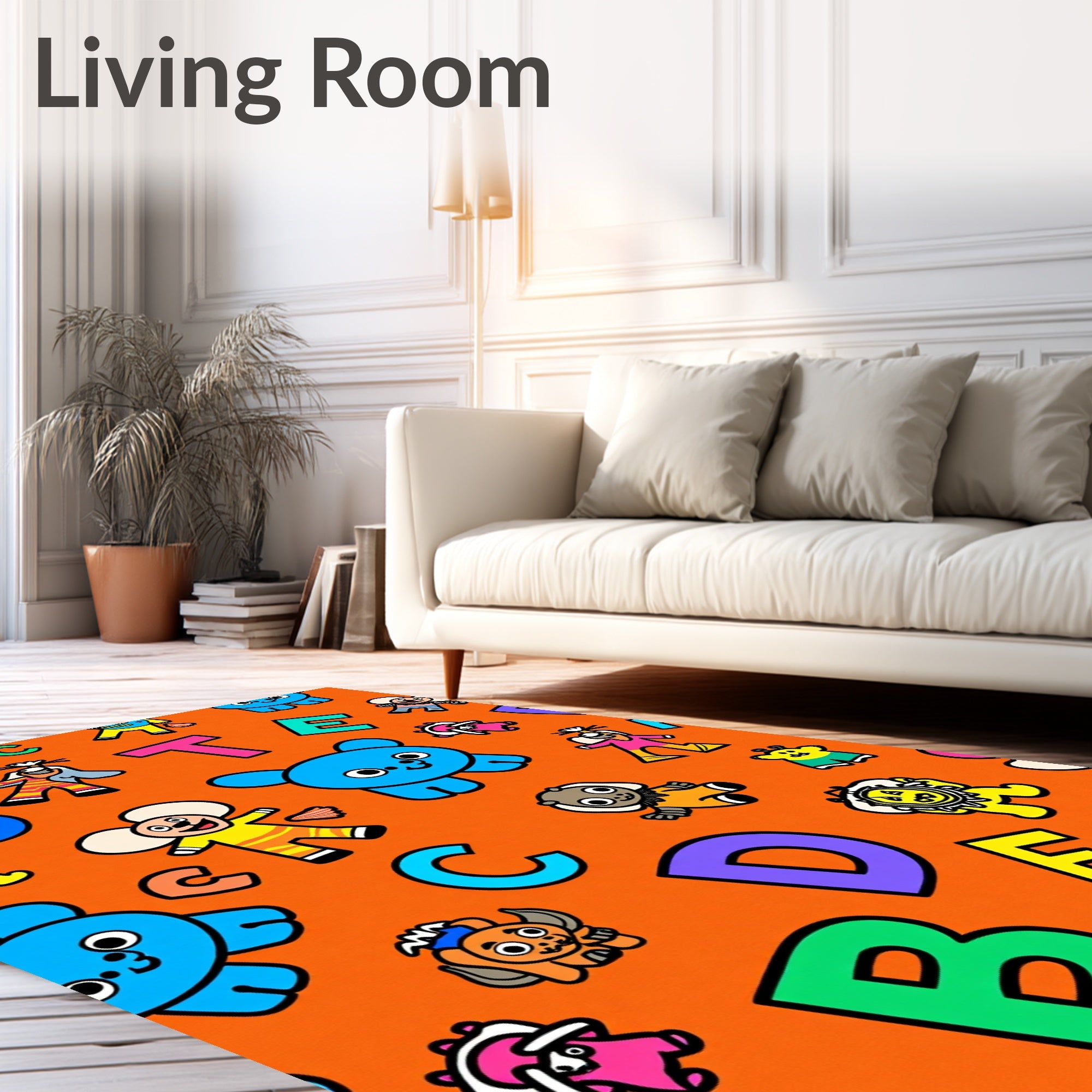 Orange Whimsical Alphabet Animal Fun Rug