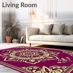 Crimson Yellow Floral Medallion Border Rug