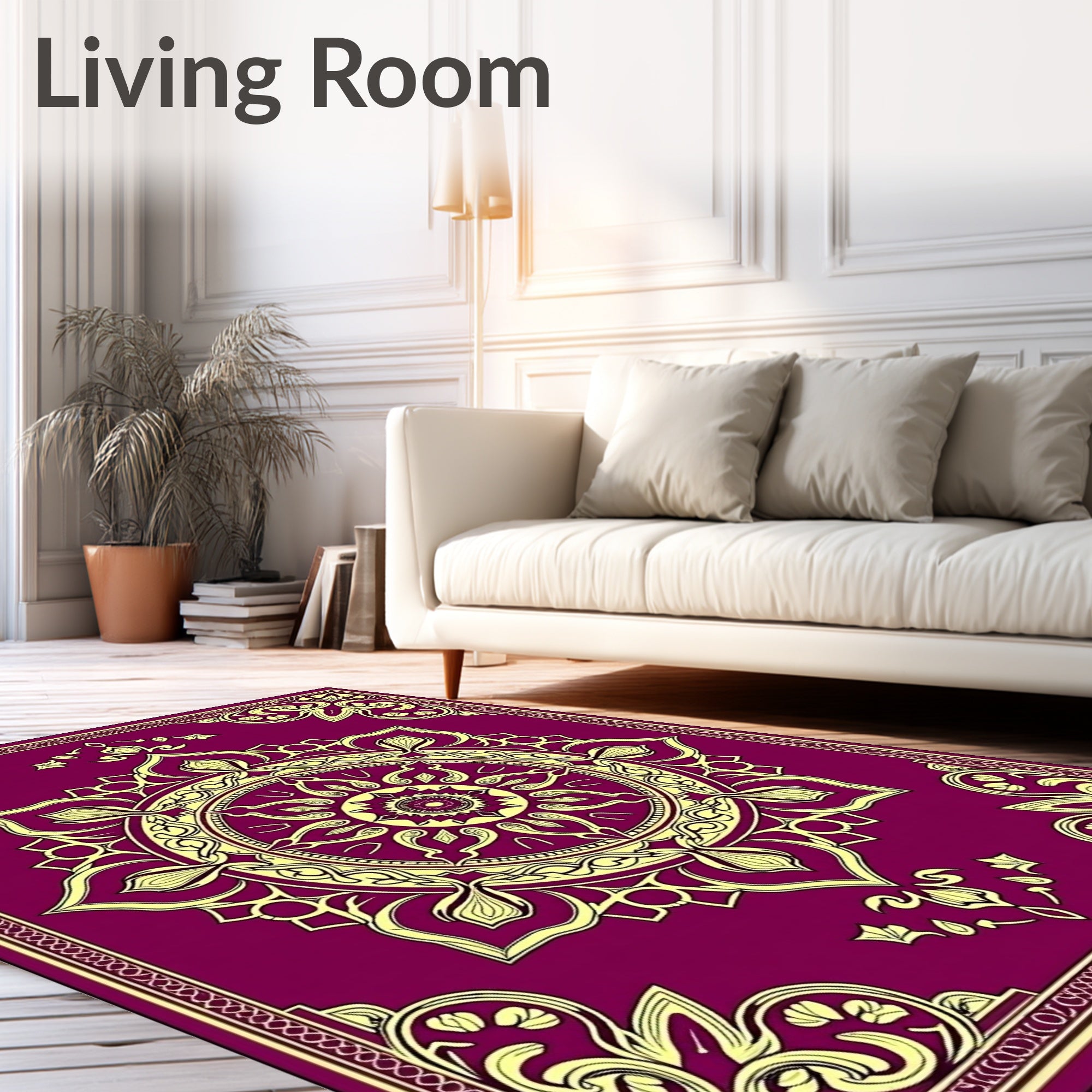 Crimson Yellow Floral Medallion Border Rug