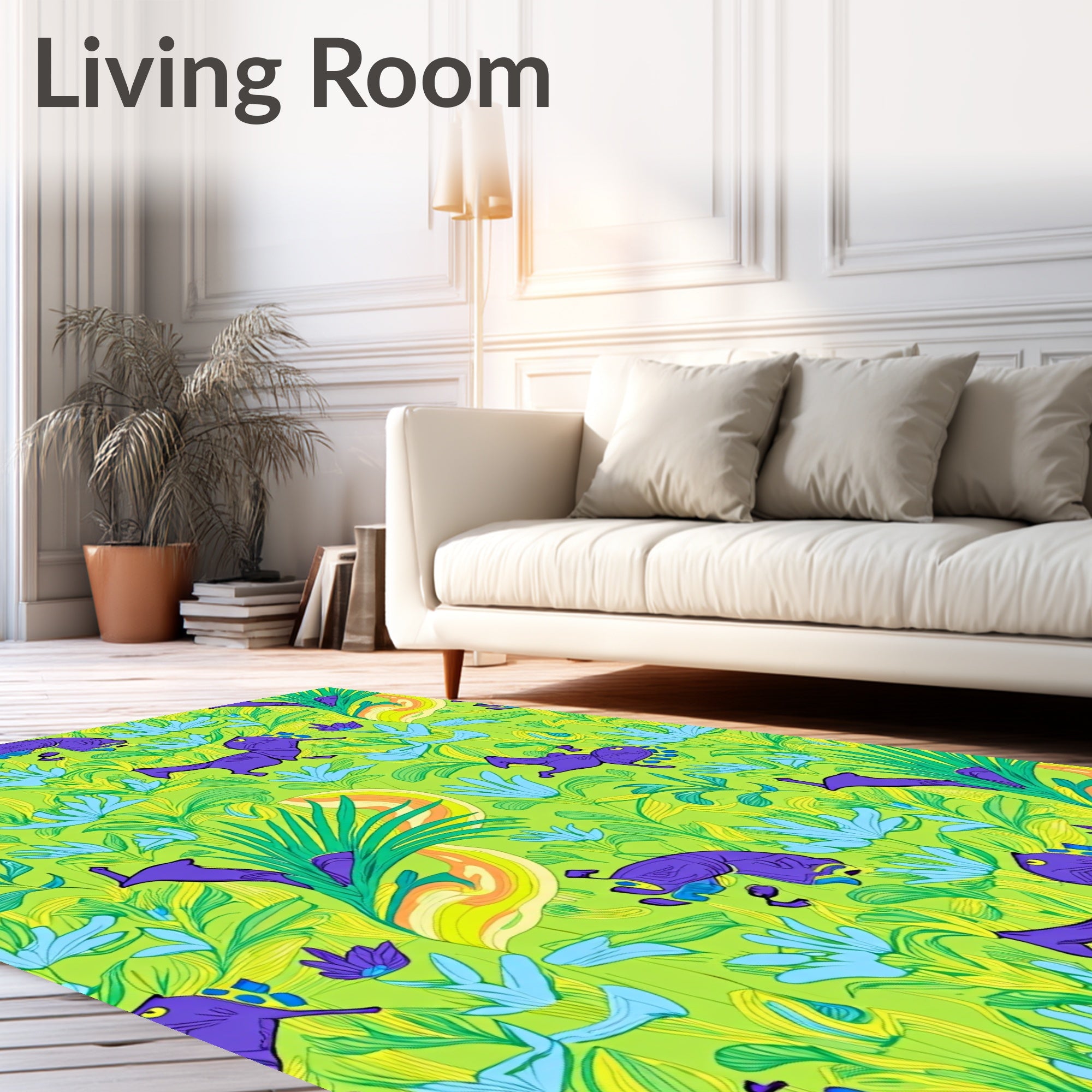Whimsical Purple Creatures Tropical Garden Rug