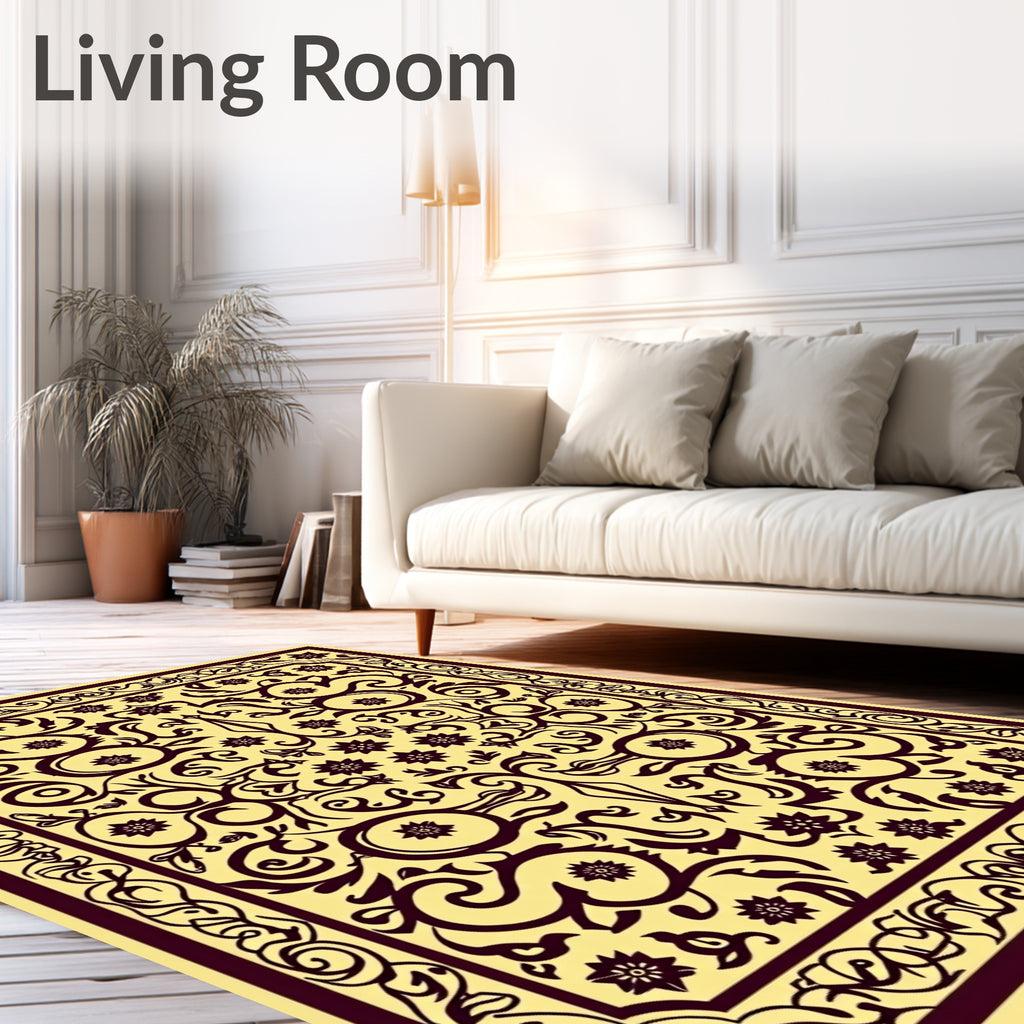 Earthy Golden Scrollwork Floral Rug