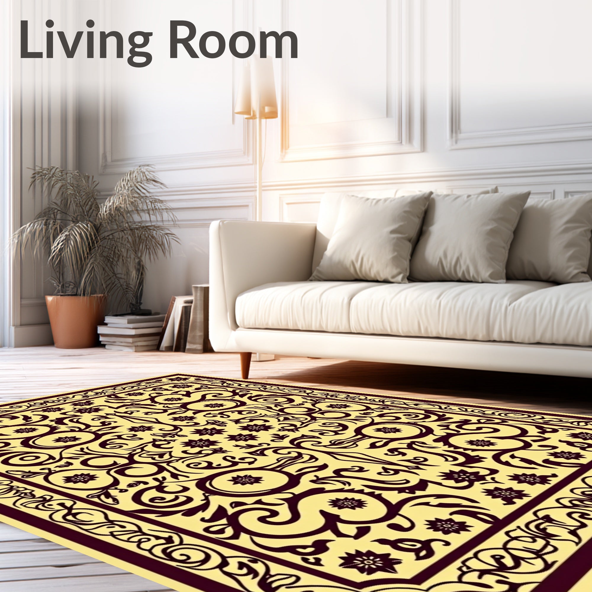 Earthy Golden Scrollwork Floral Rug