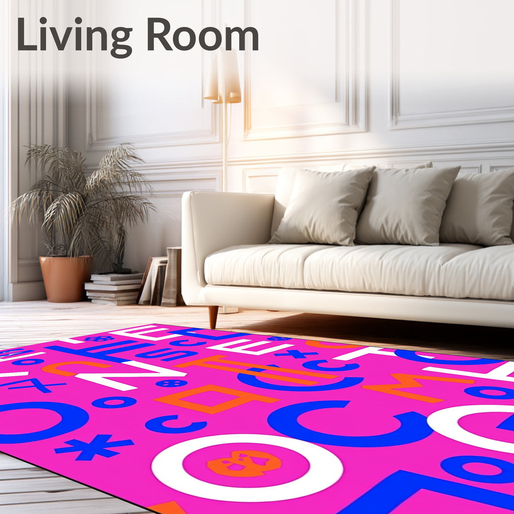 Vibrant Pink Alphabet Collage Rug