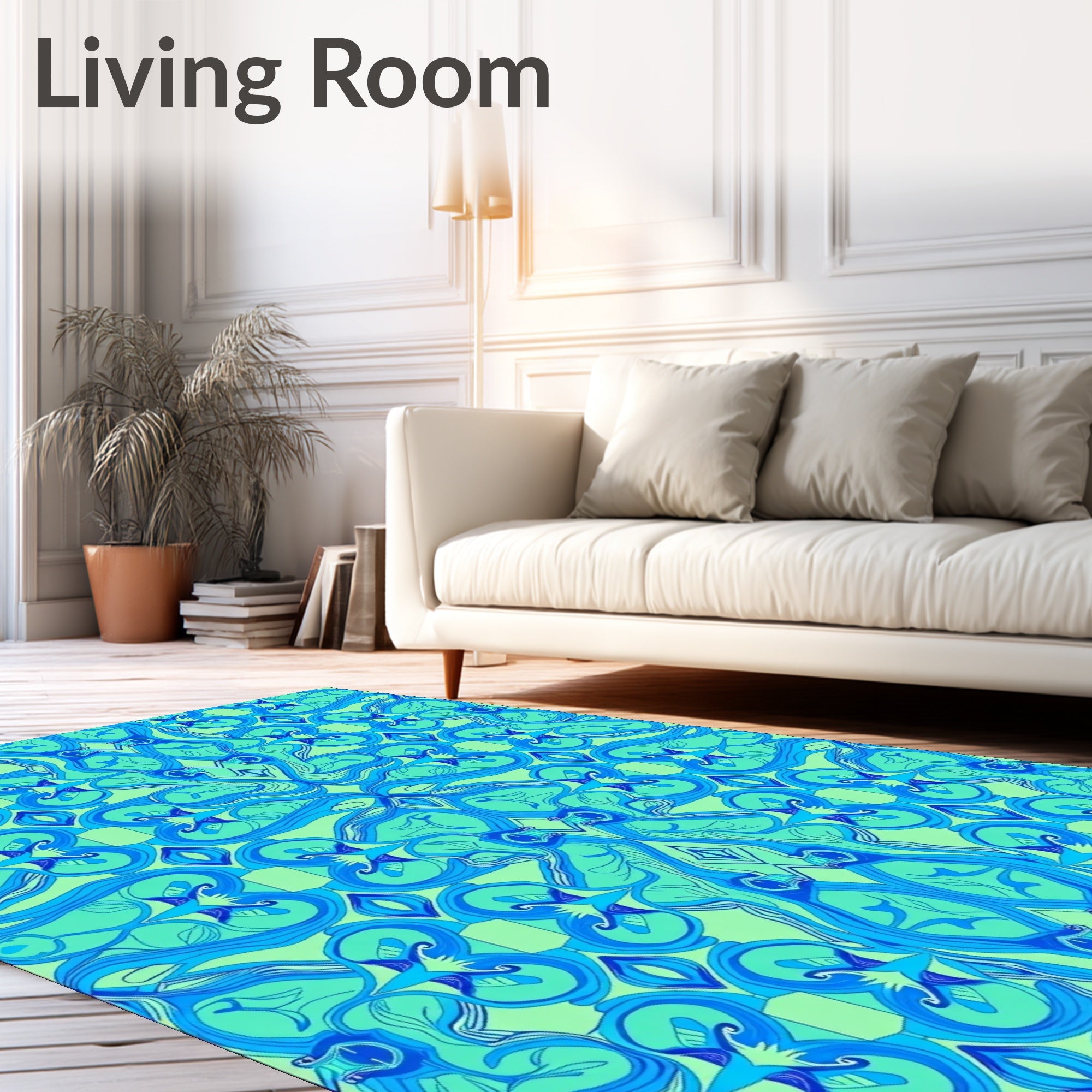 Aqua Blue Swirling Organic Contemporary Rug