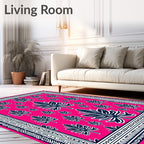 Vivid Pink Navy Leaf Scatter Area Rug