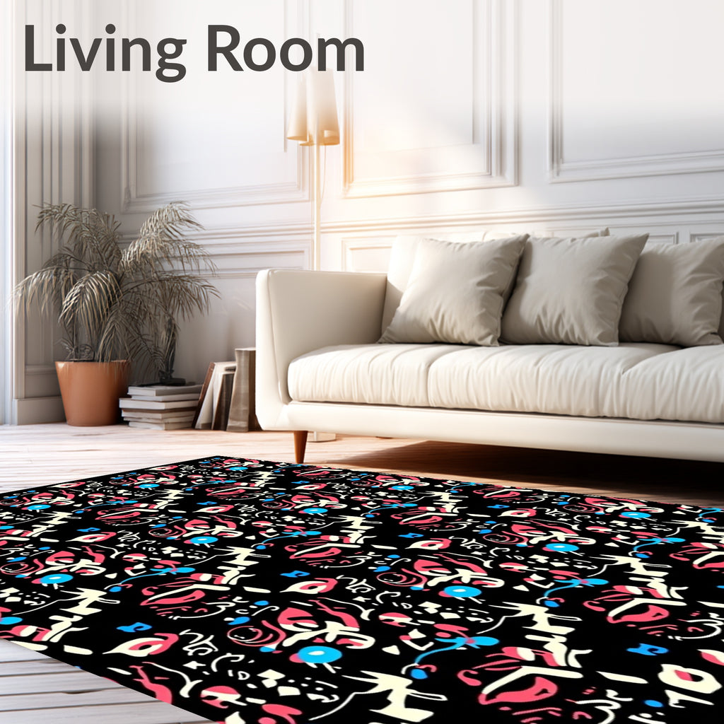 Abstract Graffiti Shapes Black Rug
