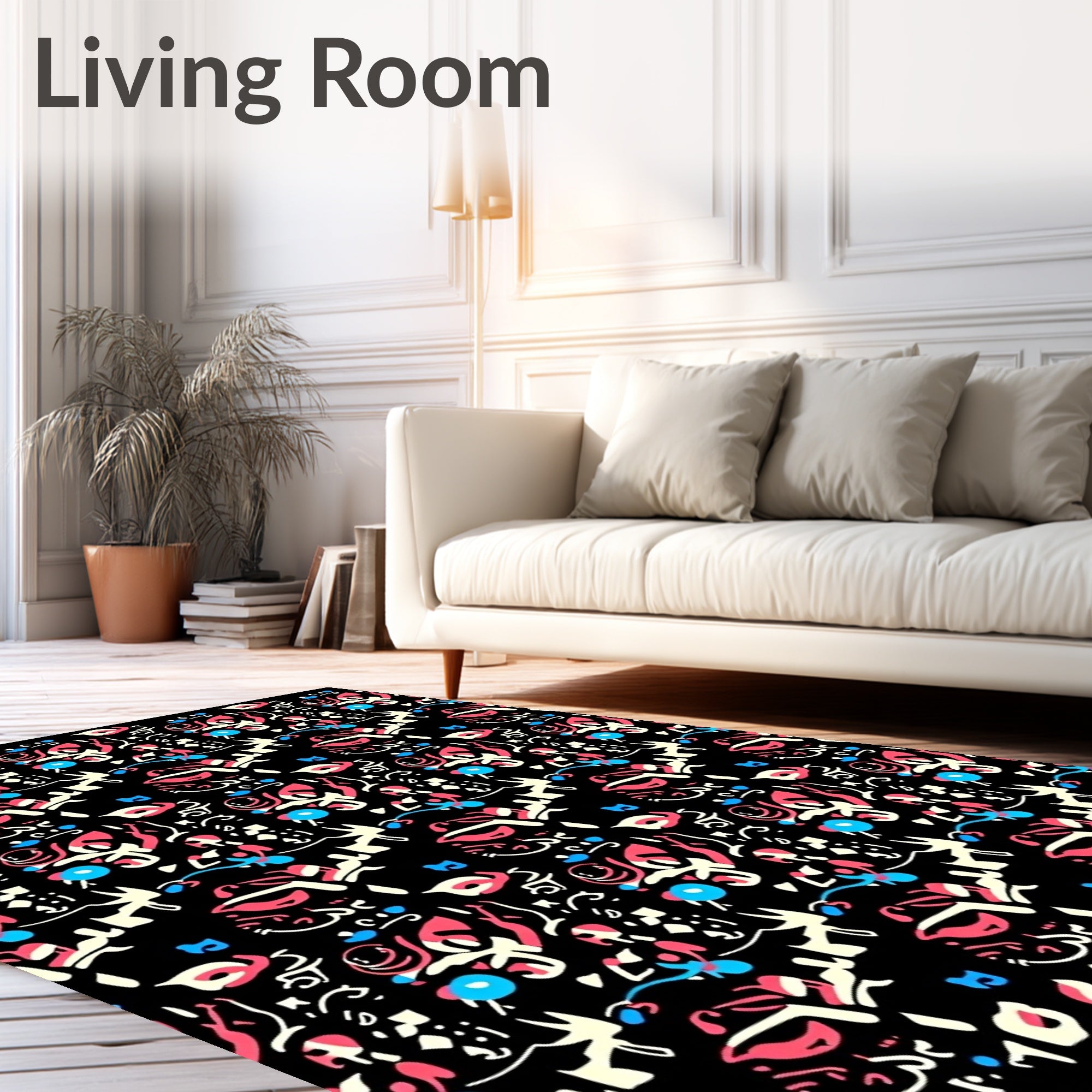 Abstract Graffiti Shapes Black Rug
